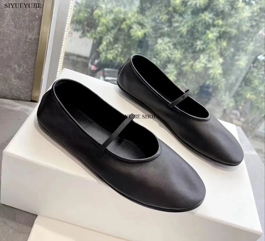 Casual Schuhe Marke Echtes Leder Echte Ballerinas Frauen Schwarz Chic Gummiband Mary Jane BALLERINA Hohe Qualität_voghion.com