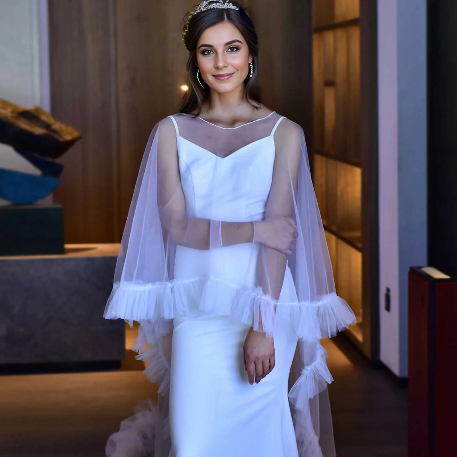 Hårsmycken Dam MZB19 Lång Brudslöja Plus Storlek Bolero Elegant Damjacka Bröllopsgäst Katedralmantel_voghion.com