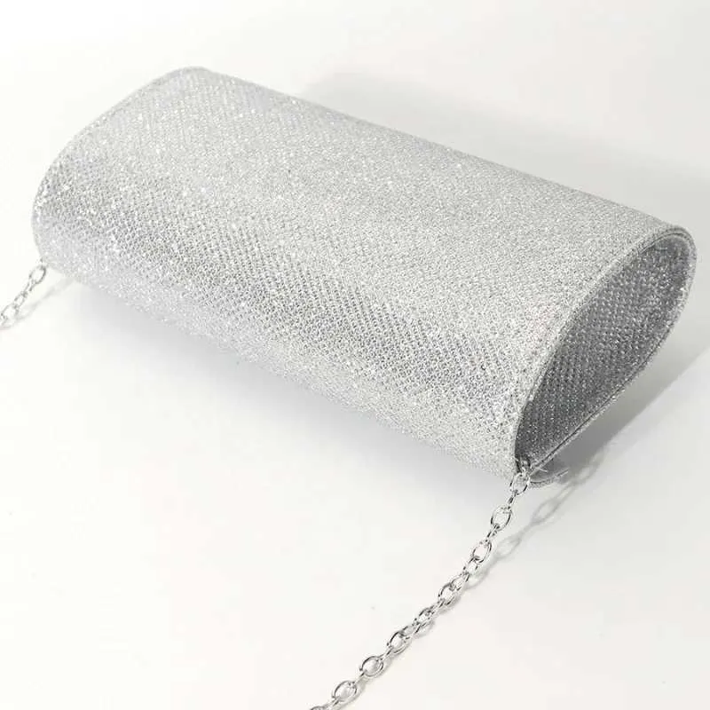 Womens envelope evening chain shoulder bag shiny sier long wallet womens wedding party clutch mini handbag Y241019_voghion.com