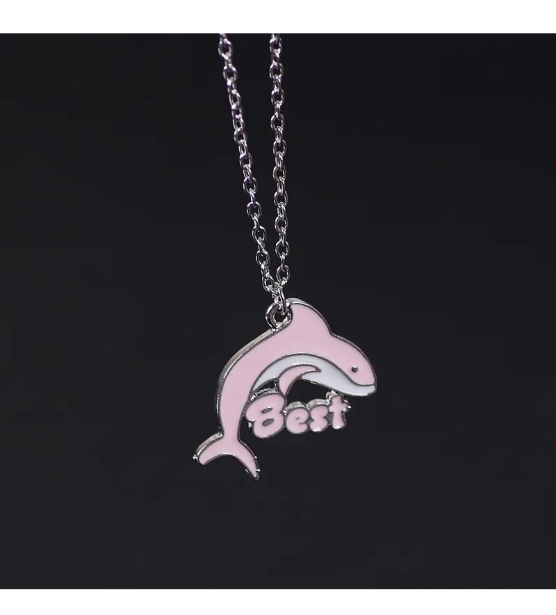 Pendant Necklaces 2PCS Cartoon BFF Couple Avocado Butterfly Dolphin Friends Chains Pandent Necklace Fashion Kids_voghion.com
