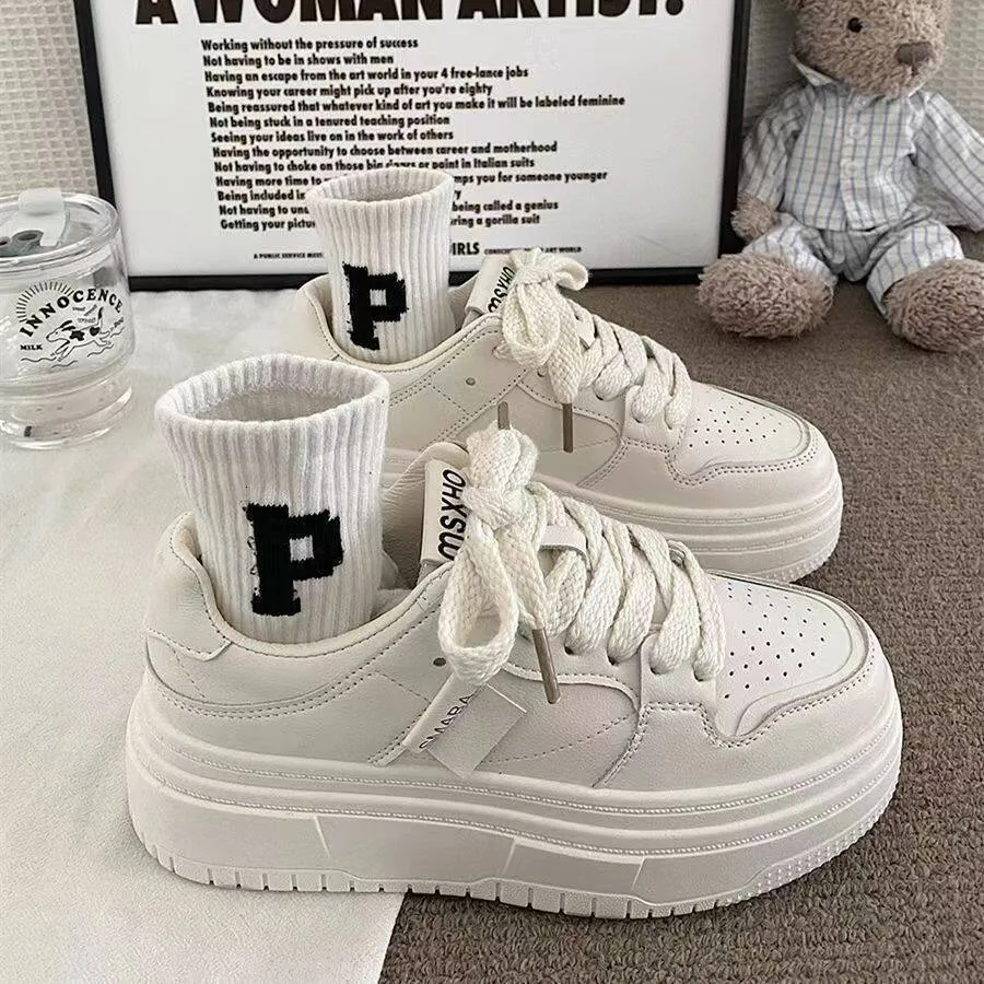 small Thick Shoes Soled White For Women's 2024 New Versatile Ins High Rise Student Casual Sports Trainers Lhshoe_voghion.com