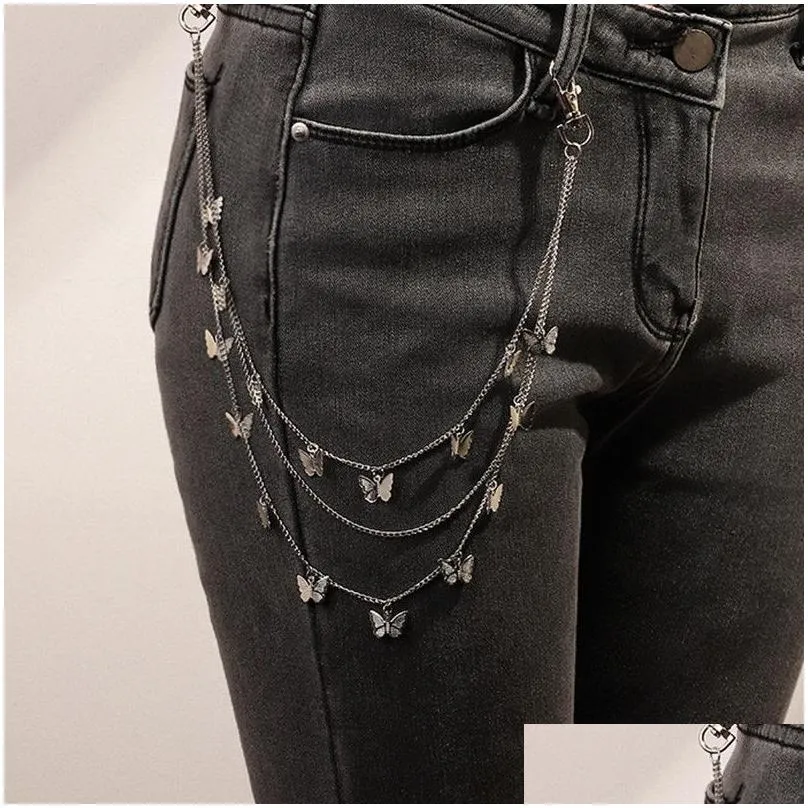 Łańcuchy na brzuch Złoto Sier Plated Mtilayer Statement Butterfly Charm Łańcuch Talia Noś na spodniach Wiszące frędzle Biżuteria na ciało_voghion.com