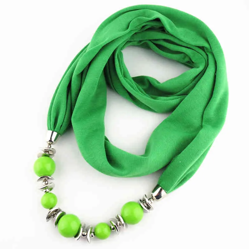 Sciarpa da donna, sciarpa con scialle, collana con ciondolo con perline, sciarpa etnica in chiffon tinta unita, con nappa_voghion.com