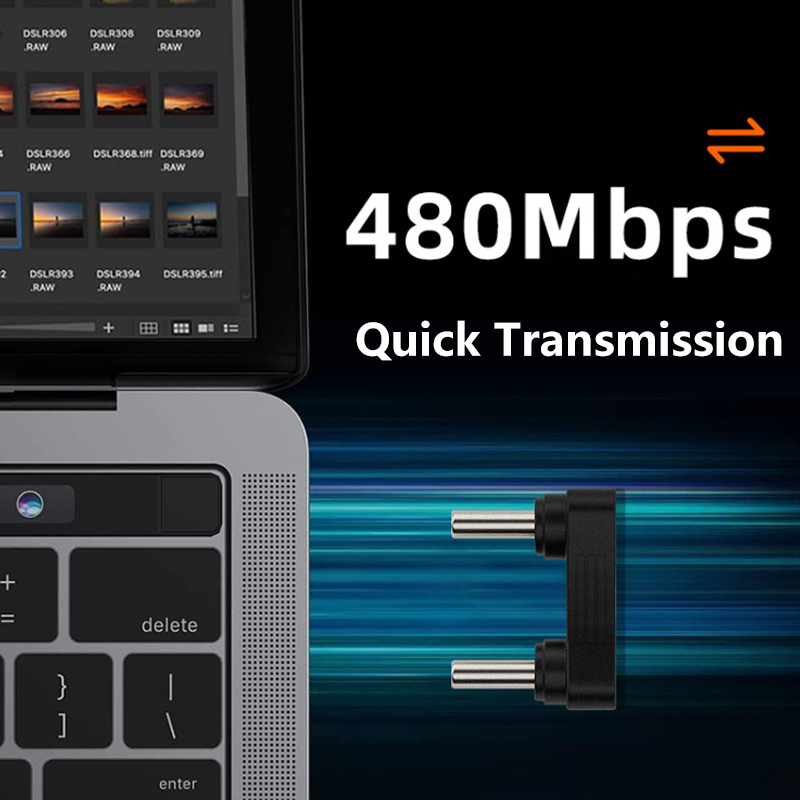 USB C-adapter U-formet han-til-han-stik USB C til type C PD65W hurtigopladningskonverter 480 Mbps USB type C dataadapter_voghion.com