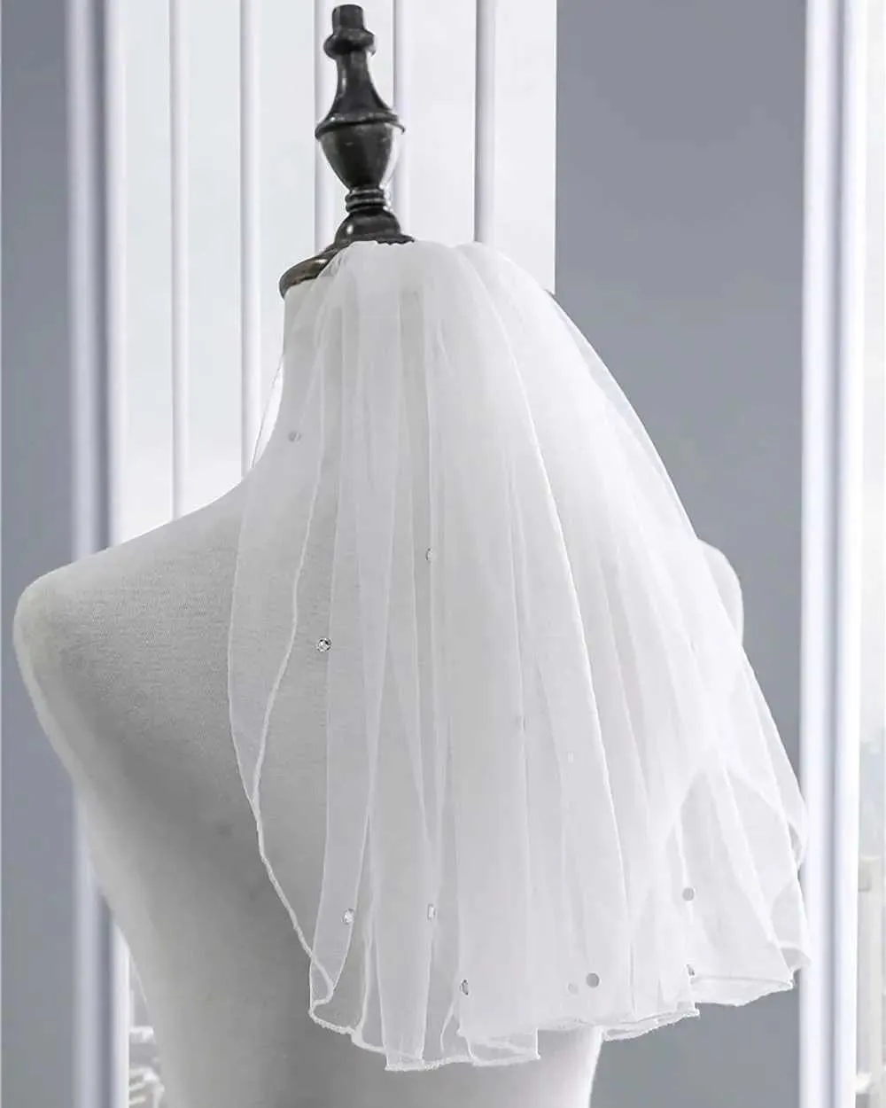 Veli da sposa in cristallo con 1 strato, corti, in morbida maglia con pettine, accessori per capelli da sposa per donne e ragazze_voghion.com