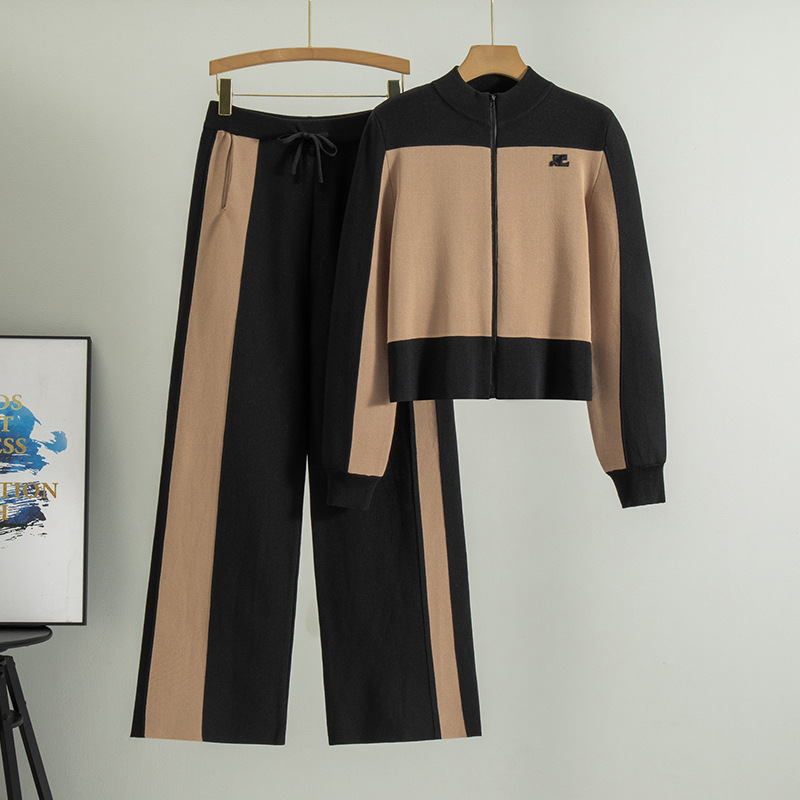 Women's Clothing short casual sweater suit for women spring new knitted coat cardigan wide leg pants two piece suit