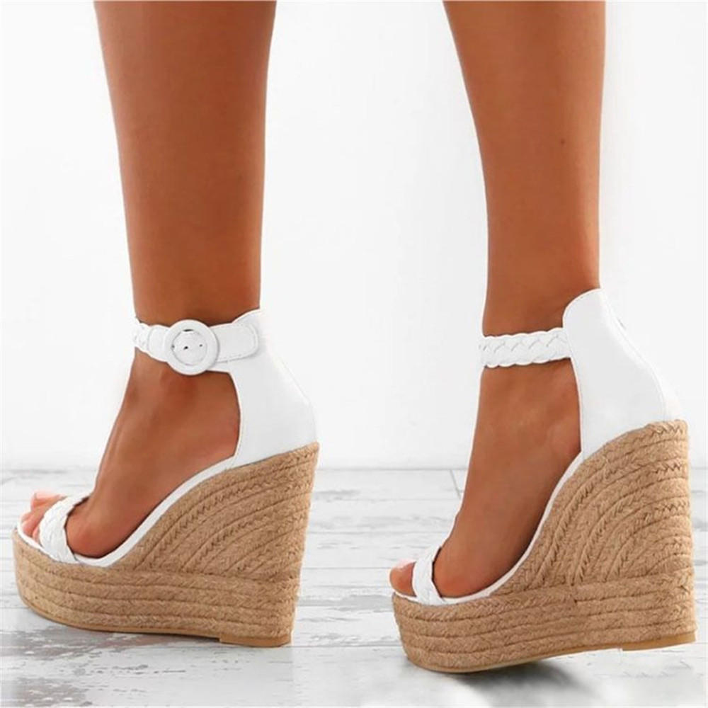 Dames zomer nieuwe henneptouw zomen hoge hakken grote maat dames sandalen met sleehak_voghion.com