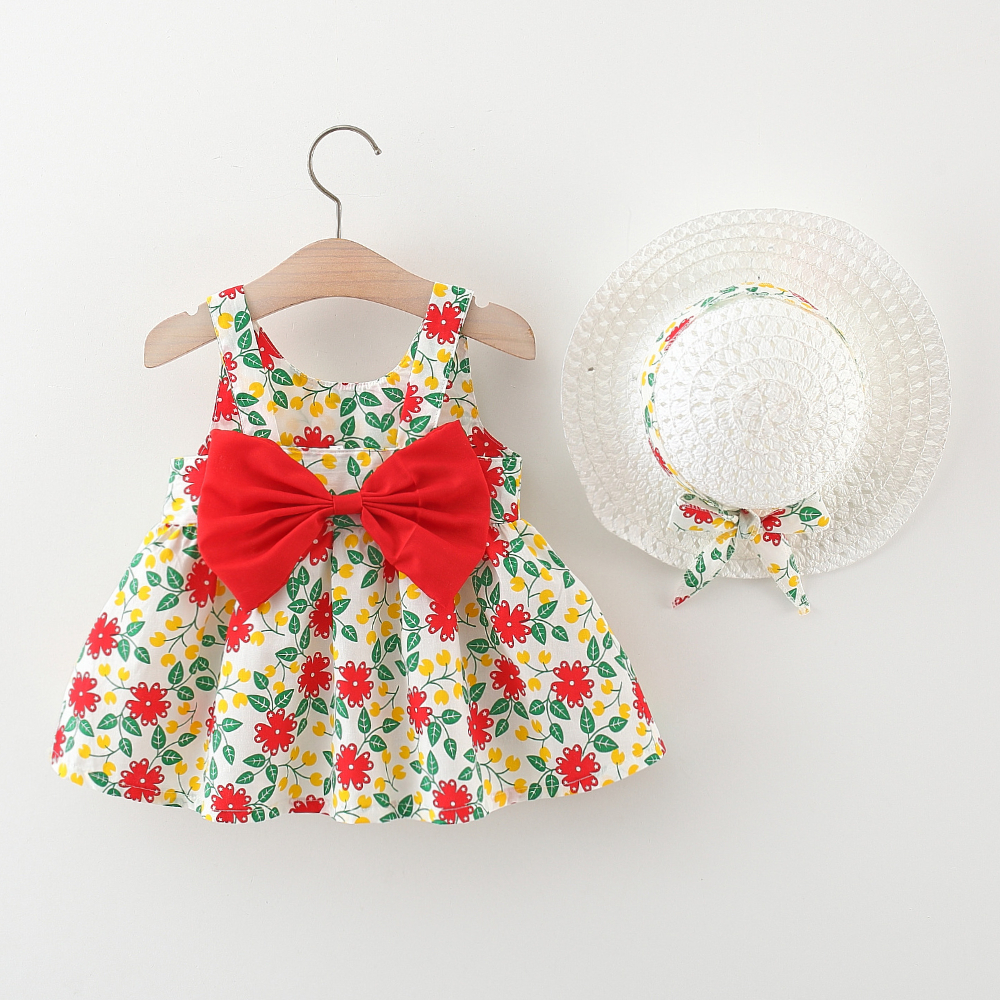 Puppelchen Meedchen Kleed Blummebedruckt Gemittlecht Schleife Kotteng Kleed Strandvakanz Stil Kleed Schéckt Hutt_voghion.com