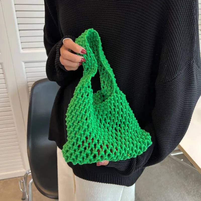 Lässige gewebte Damen-Umhängetaschen, gestrickte Handtaschen, große Kapazität, Shopper-Tasche, weibliche Strand-/Reise-Geldbörsen aus Baumwolle 240826_voghion.com