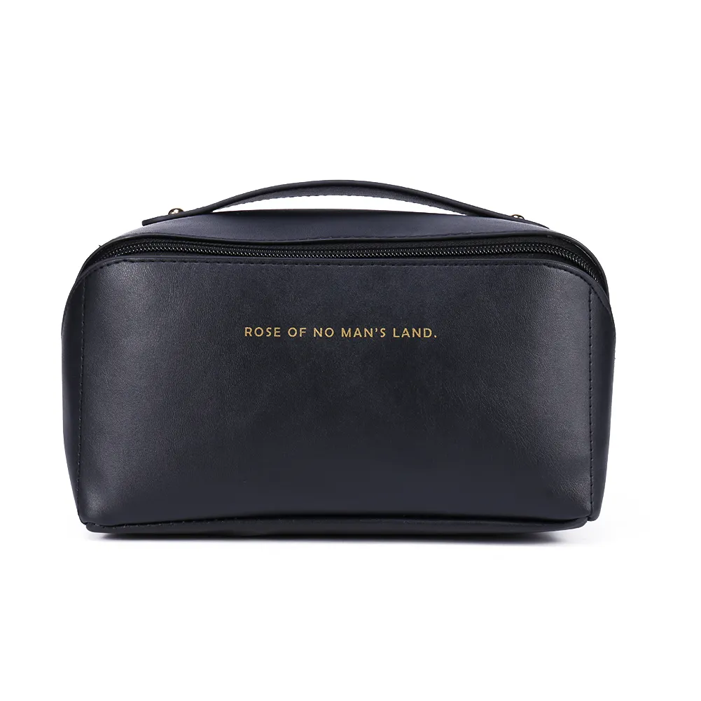 Trousse de maquillage en cuir pour femmes, grande capacité, organiseur de rangement pour pinceaux, idéal pour les voyages._voghion.com