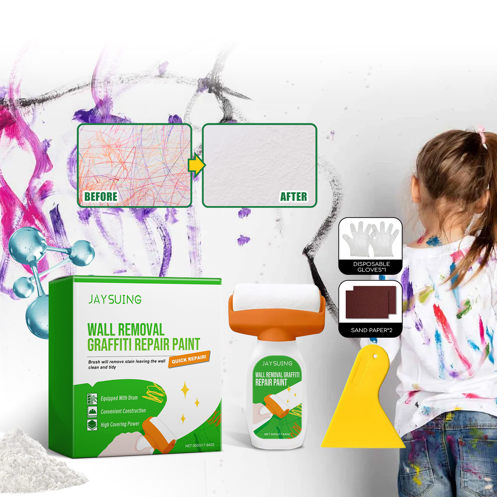 JAYSUING Wall Removal Graffiti Repair Paint, Wall Graffiti Stain Cover Repair Home Self-Painted Wall Paint_voghion.com