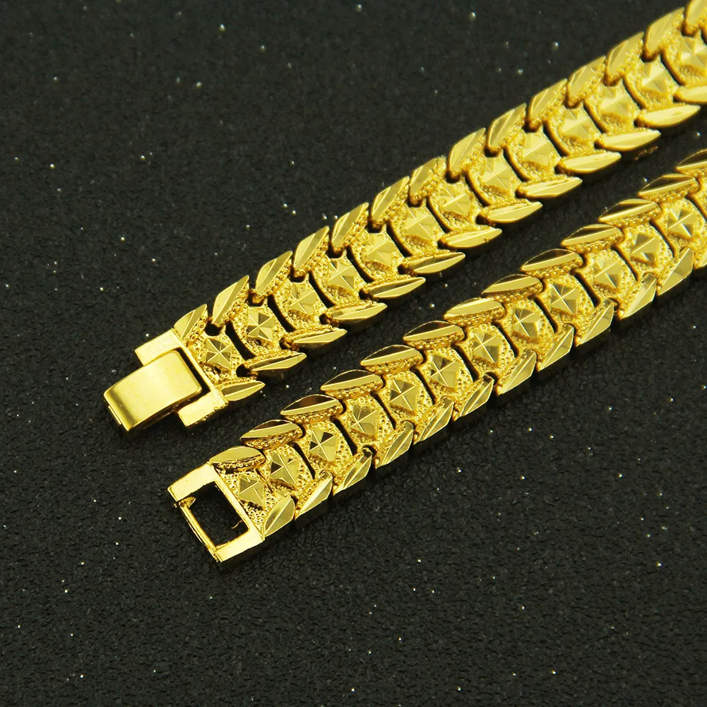New Fashion 12MM Guys Gold Plated Vintage Wide Snake Chain Mens Bracelet Wristband Hip Hop Rapper Jewelry Birthday Gifts_voghion.com