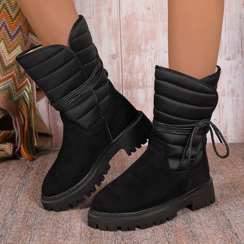 Plus-size women's platform snow boots fleece warm upper side strap sole with code number_voghion.com
