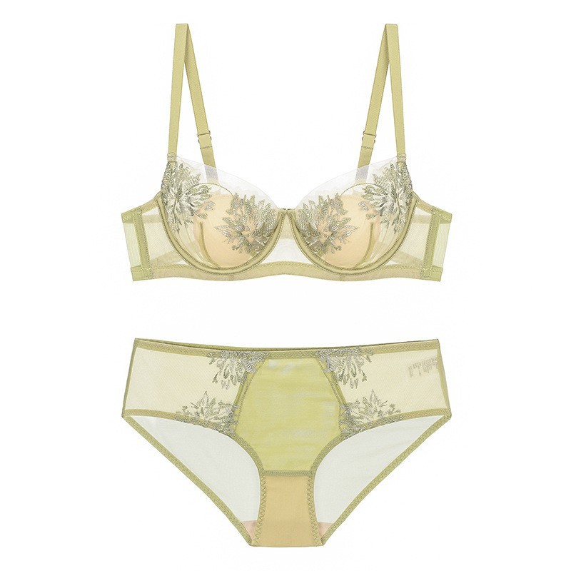 New French style thin rabbit ear cup embroidered lace sexy lingerie small chest display large gathering bra set_voghion.com