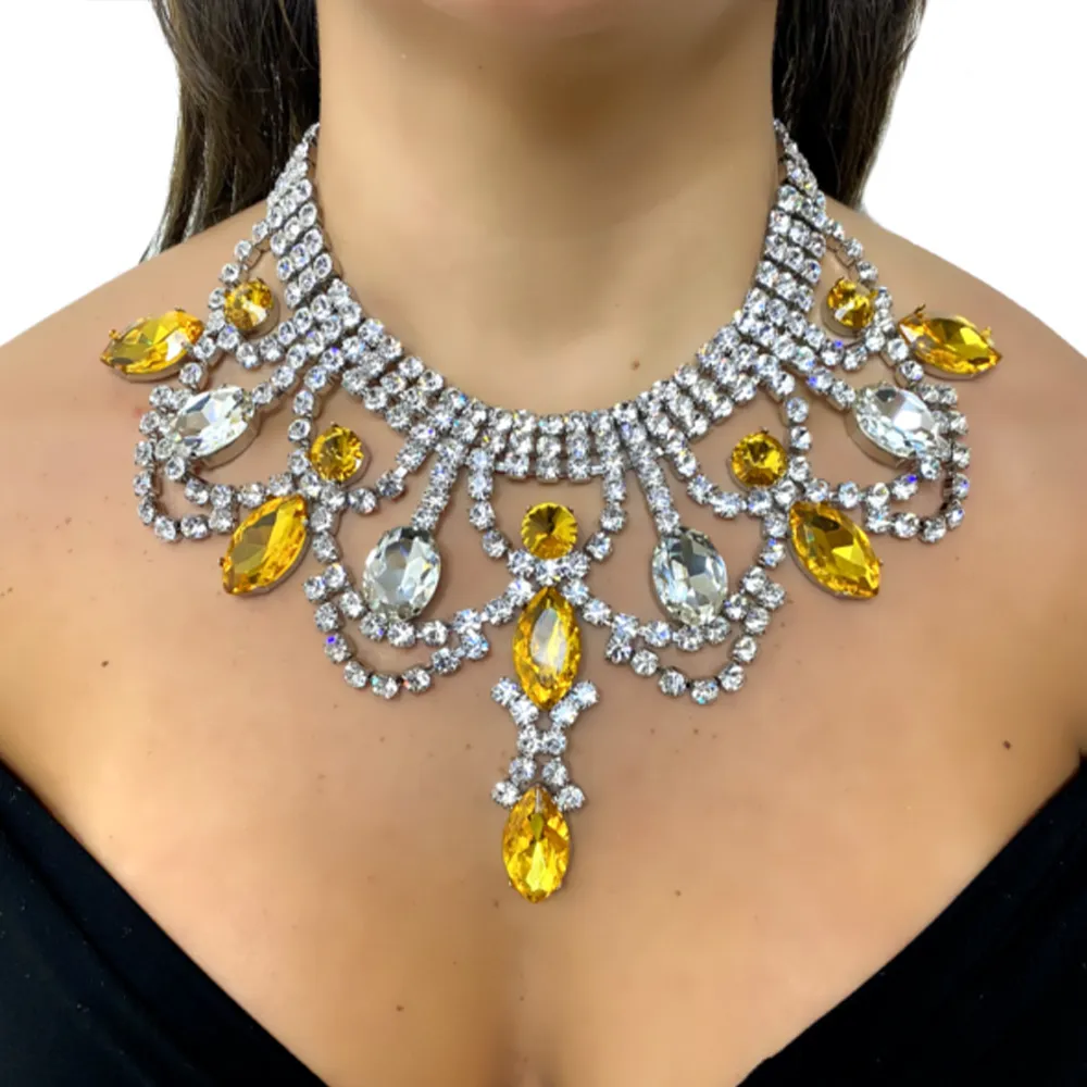 Chains Exaggerated Necklace Chain Vintage Accessories Rhinestone Fashion 2023 Statement Choker Crystal_voghion.com