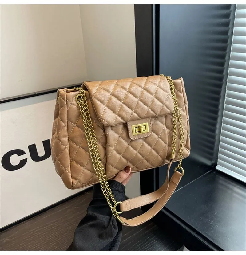Chic Shoulder Bag For Women With Diamond Grid Design Large Capacity_voghion.com