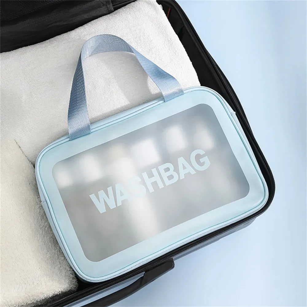 Fashion portable large capacity makeup Double layer frosted dry wet separation wash bag; Multifunctional travel storage_voghion.com