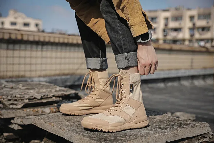 Summer Breathable Desert Hiking Mens High Top Outdoor Climbing Mountaineering Shoes Lightweight Boots 240628_voghion.com