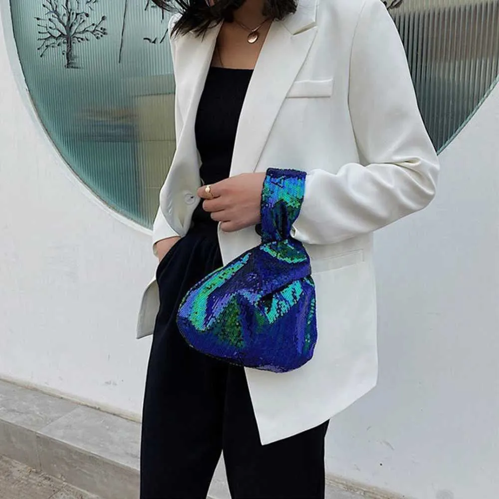 Portafoglio da donna alla moda con glitter scintillanti e chiusura a scatto, piccolo flash da polso con nodo, tasca, borsa firmata 2023 Y241106_voghion.com