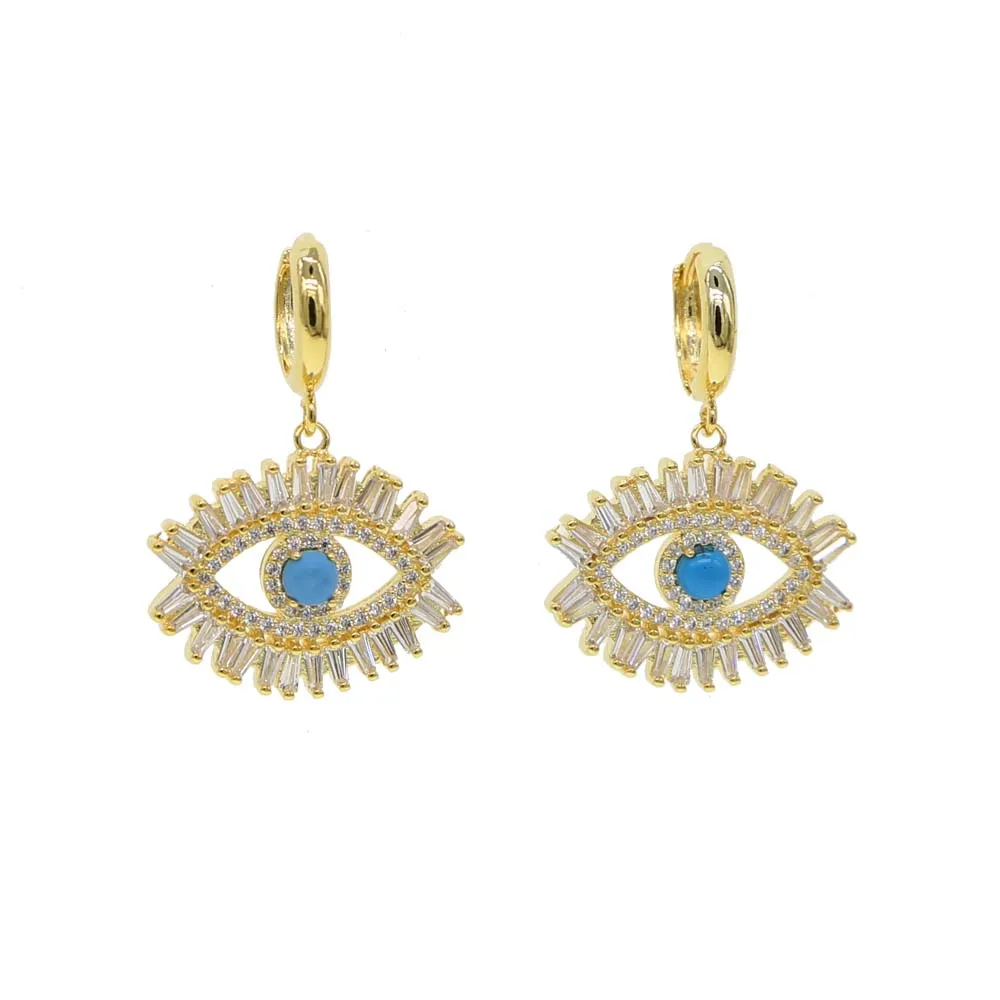 Trendy Gold Plated Turkish Necklace Lucky Girl Gift Baguette Cubic Zirconia Turquoise Geomstone Top Quality Evil Eye_voghion.com