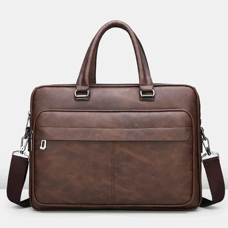 Sac à bandoulière en cuir PU grande capacité, portable, décontracté et étanche, pour hommes, porte-documents, sac pour ordinateur portable 240813_voghion.com