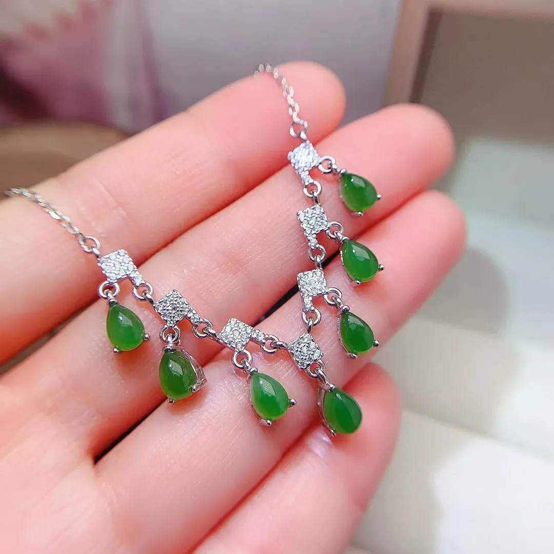 Ketten Elegante Sier Jade-Halskette für Party 4mm 6mm Natürliches Grün mit Vergoldung Allergiefreier Schmuck_voghion.com