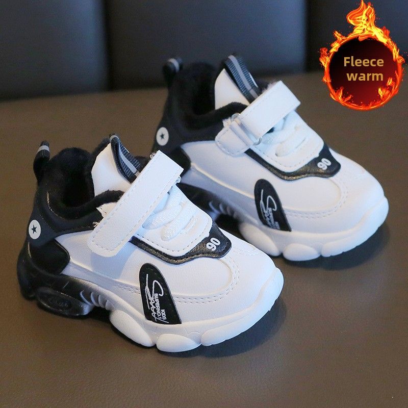 Ausverkauf Kinder Baumwolle 2024 Winter Jungen und Mädchen Sneaker Fleece-ed Warm Kleinkind Baby Weiß Schuhe_voghion.com
