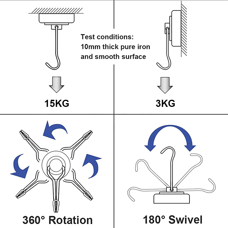 4/8/10 Stück Hochleistungs-Magnethaken Starker Neodym-Magnethaken Schwarz Silber Schwenkhaken Küchenkühlschrank Hängewerkzeuge_voghion.com