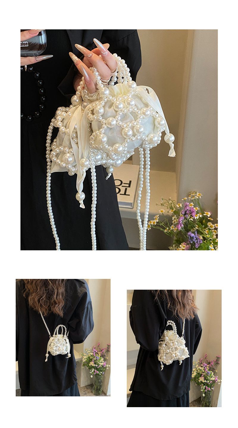 For Women Pearl Handbag Beaded Crossbody Fashion Light Mobile Phone Bucket Shoulder Bag_voghion.com