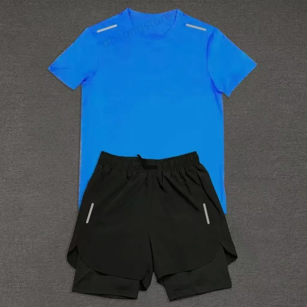 Men's Tech Suit Shirt Shorts Sports Two-piece Summer Women's Running Fiess Wear Quick-drying Football Gym Sweatshirt_voghion.com