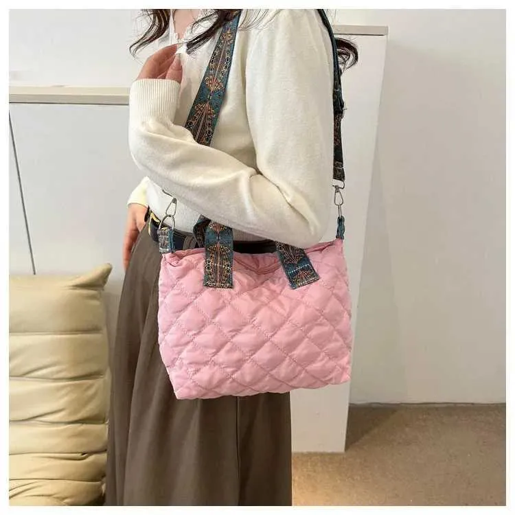 Borsa a tracolla larga da donna, autunno/inverno, rombo, in cotone, grande capacità, tutto abbinato Shoppin241106_voghion.com