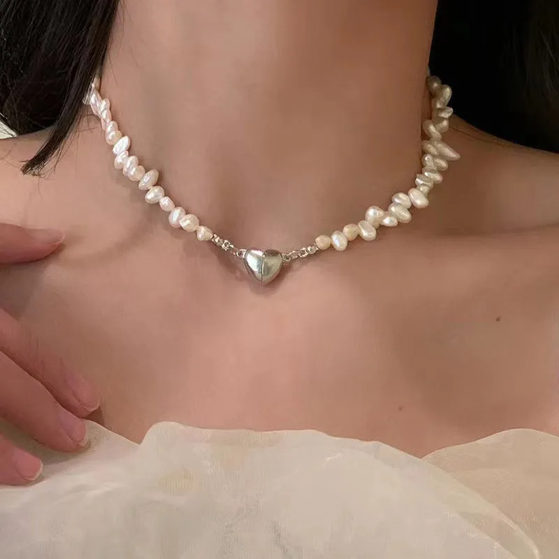 Collares colgantes, moda coreana, gargantilla de cadena de perlas para mujeres y niñas, joyería de tendencia 2024, corazón, compromiso nupcial_voghion.com