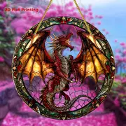 Lebendiger Drachen-Sonnenfänger – rundes Acrylbild, 20 cm. Mythisches Dekor für Garten oder Zuhause, perfekt als unvergessliches Geschenk für Fantasy-Liebhaber._voghion.com