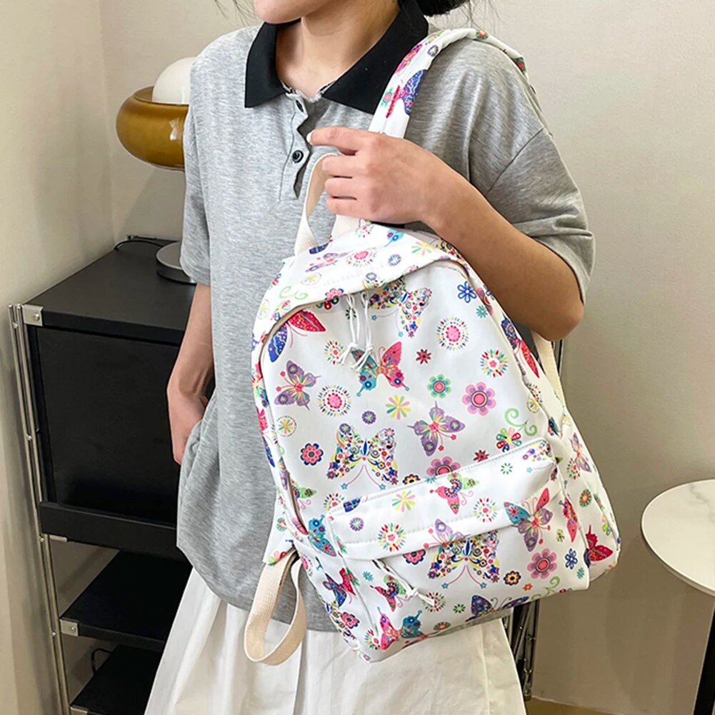 School for Girls Teens Women Laptop Knapsack Cute Butterfly Floral Backpack Nylon Large Student Book Bags 2023_voghion.com