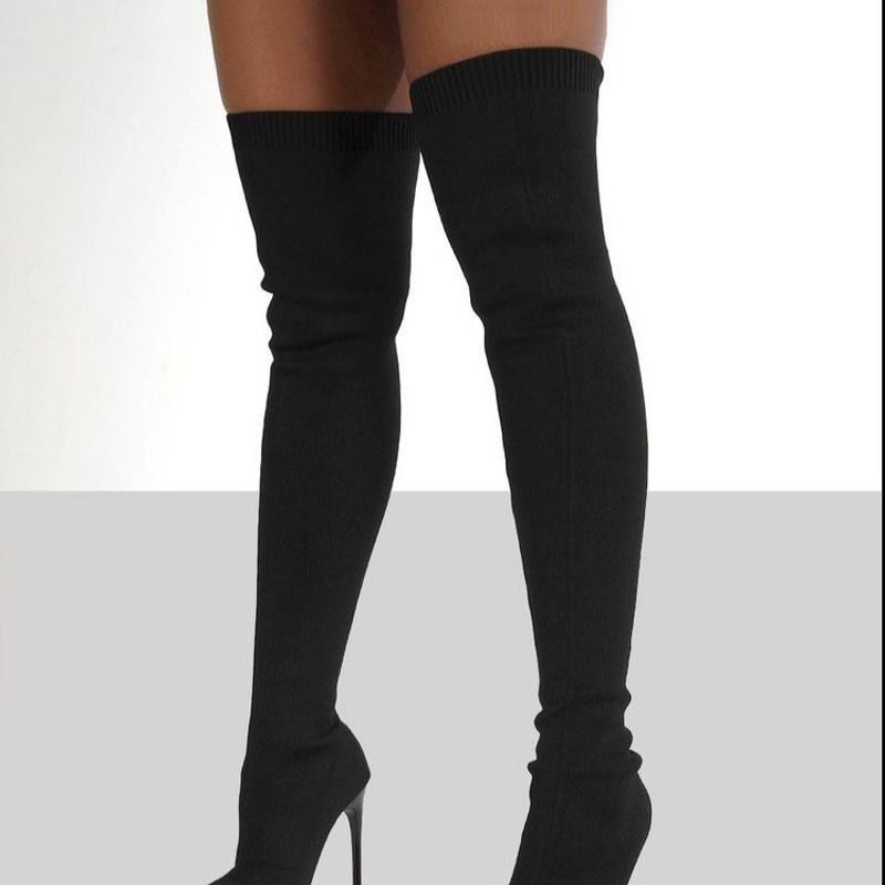 Große gestrickte sexy Stilettos neue Ins Overknee-Socken Stiefel_voghion.com