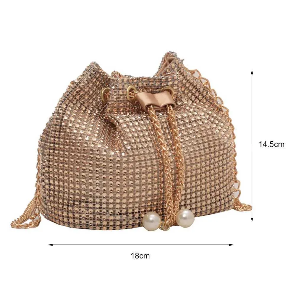 Moda Rhie Handbags Shiny Dia Bucket Wedding Party Shoulder Underarm Bag per le donne Shoppin241211_voghion.com