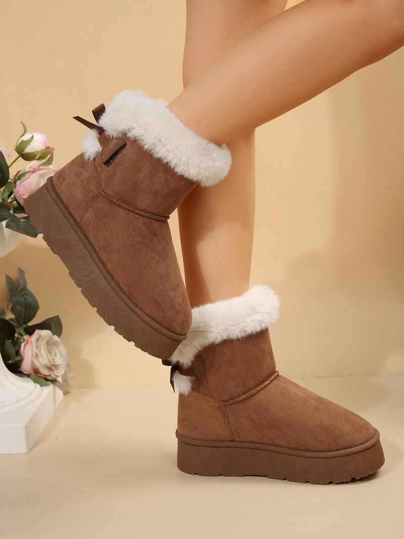 Foreign trade cross border winter new snow women's bottom bow leisure plus veet thick warm non slip cotton boots_voghion.com