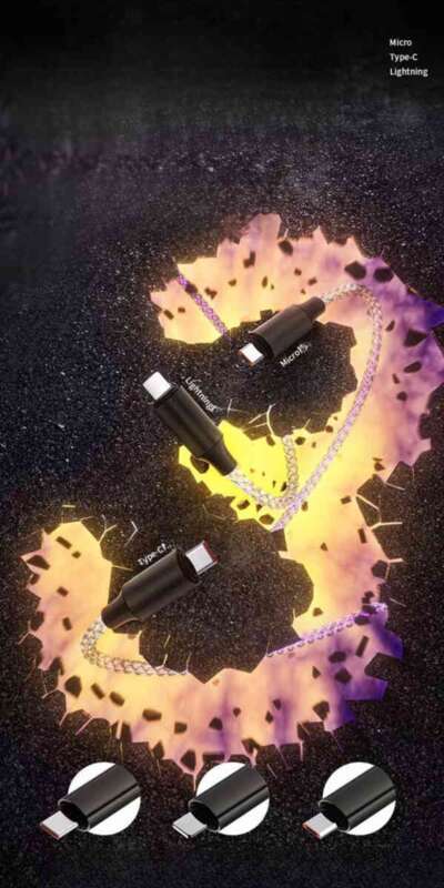 6A Super Fast PD Colorful Luminescent Data Cable Typec To Charging Wire Three In One Machine Vehicle RGB_voghion.com