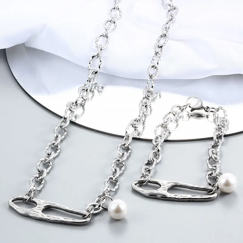 Cadenas de moda de acero inoxidable color plata regalo redondo bola blanca mujeres hombres cerradura llave UN 50 8 mm cuentas colgantes collar_voghion.com