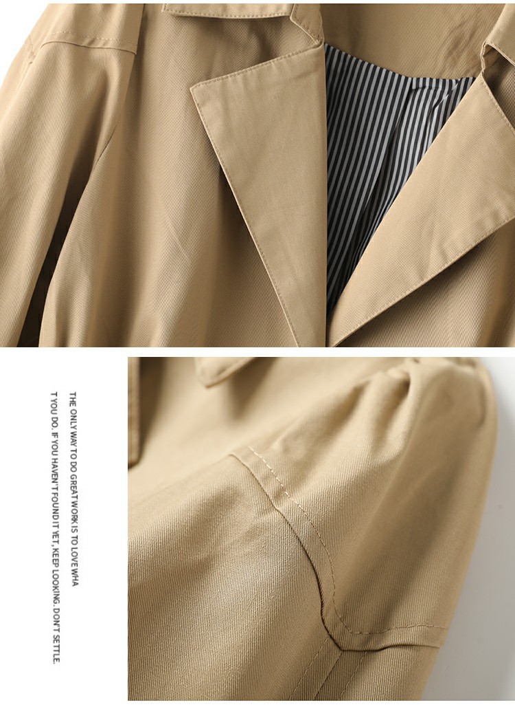 Trench da donna autunnale a maniche lunghe con polsini a contrasto e risvolto 9663_voghion.com