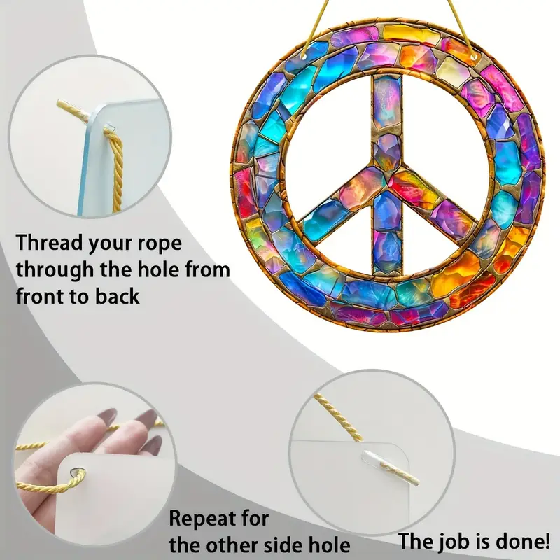 8x8 colių „Bohemian Peace Suncatcher“ – ryškus akrilinis sienų dekoras vidaus ir lauko dekorui – įkvepianti šventinė dovana_voghion.com