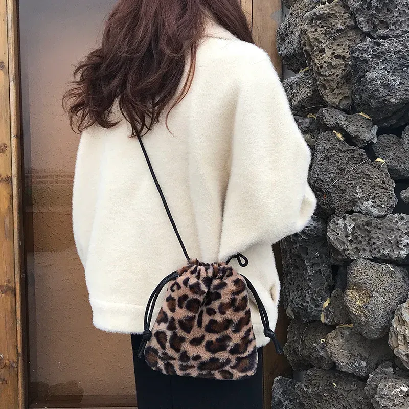 Borsa a tracolla monospalla con coulisse e motivo leopardato retrò per donna, nuova borsa a mano autunno/inverno per il tempo libero_voghion.com