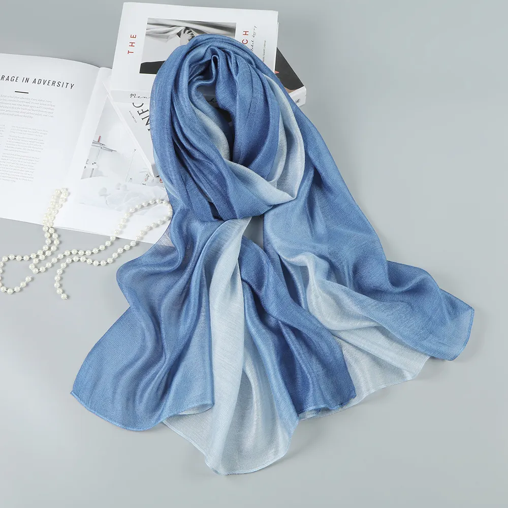 Gradual Change Mulberry Silk Scarf For Women Lightweight Shawl_voghion.com