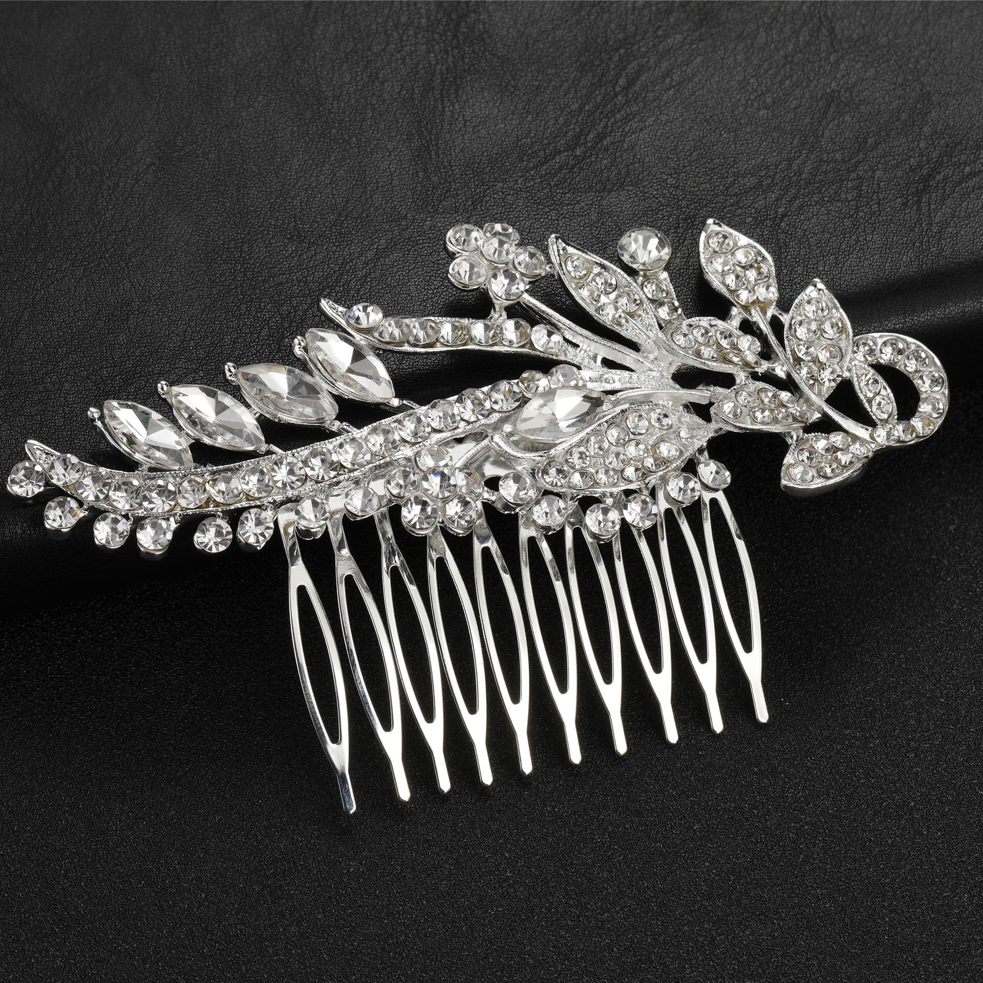 Accessori per capelli da sposa in lega con diamanti, farfalla, foglia, pettine per capelli in vetro, inserto per pettine, pettine laterale, produttore di accessori per capelli all'ingrosso_voghion.com
