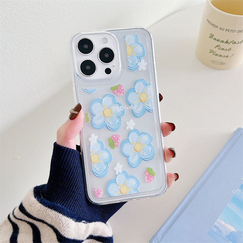 Blommigt genomskinligt telefonskal för iPhone 15 14 Plus 13 12 11 Pro Max stötsäkert silikon mjukt TPU bakstycke_voghion.com