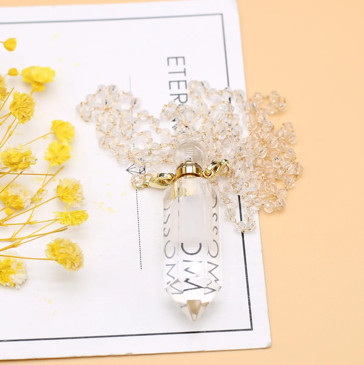 Pendant Necklaces Natural Stone Perfume Bottle Necklace Clear Quartz Essential Oil Diffuser Vial Crystal Jewelry Gifts_voghion.com