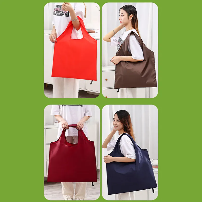 Solid Color Foldable Shopping Reusable Grocery Eco-Friendly Shoulder Handbag For Travel Supermarket Tote Bag_voghion.com