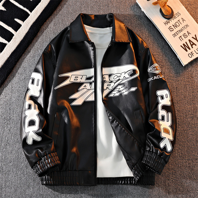 Men's Clothing American Embroidered Stand Up Collar Jacket For Men And Women Trendy Leather Jacket For Men Loose