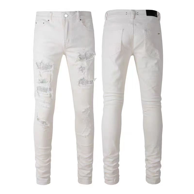 Vêtements pour hommes jeans diamant pour hommes, célébrité Internet lavée et personnalité en détresse pantalons déchirés, cool high_voghion.com