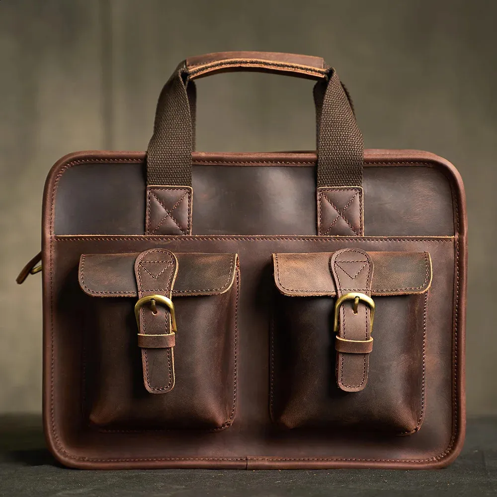 Borsa da uomo in vera pelle vintage, borsa a mano, borsa a tracolla, in pelle di mucca, marrone, moda, per computer portatile_voghion.com